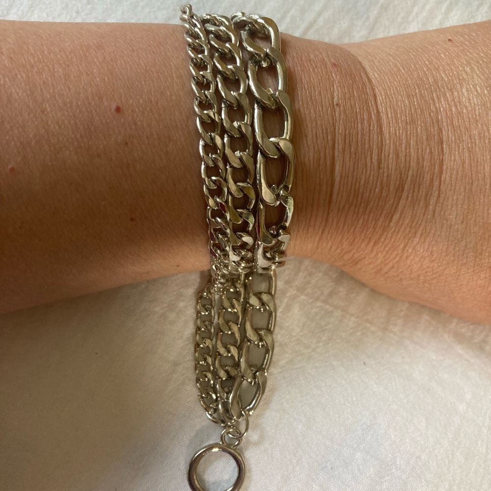 Multi Chain Silver Tone Link Bracelet Toggle Clasp - image 2